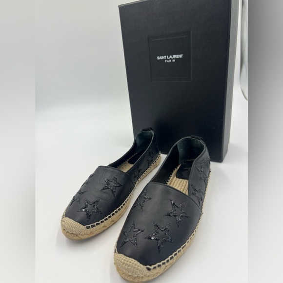 Saint Laurent Black Leather Star Espadrilles Size 39 - Picture 2 of 9